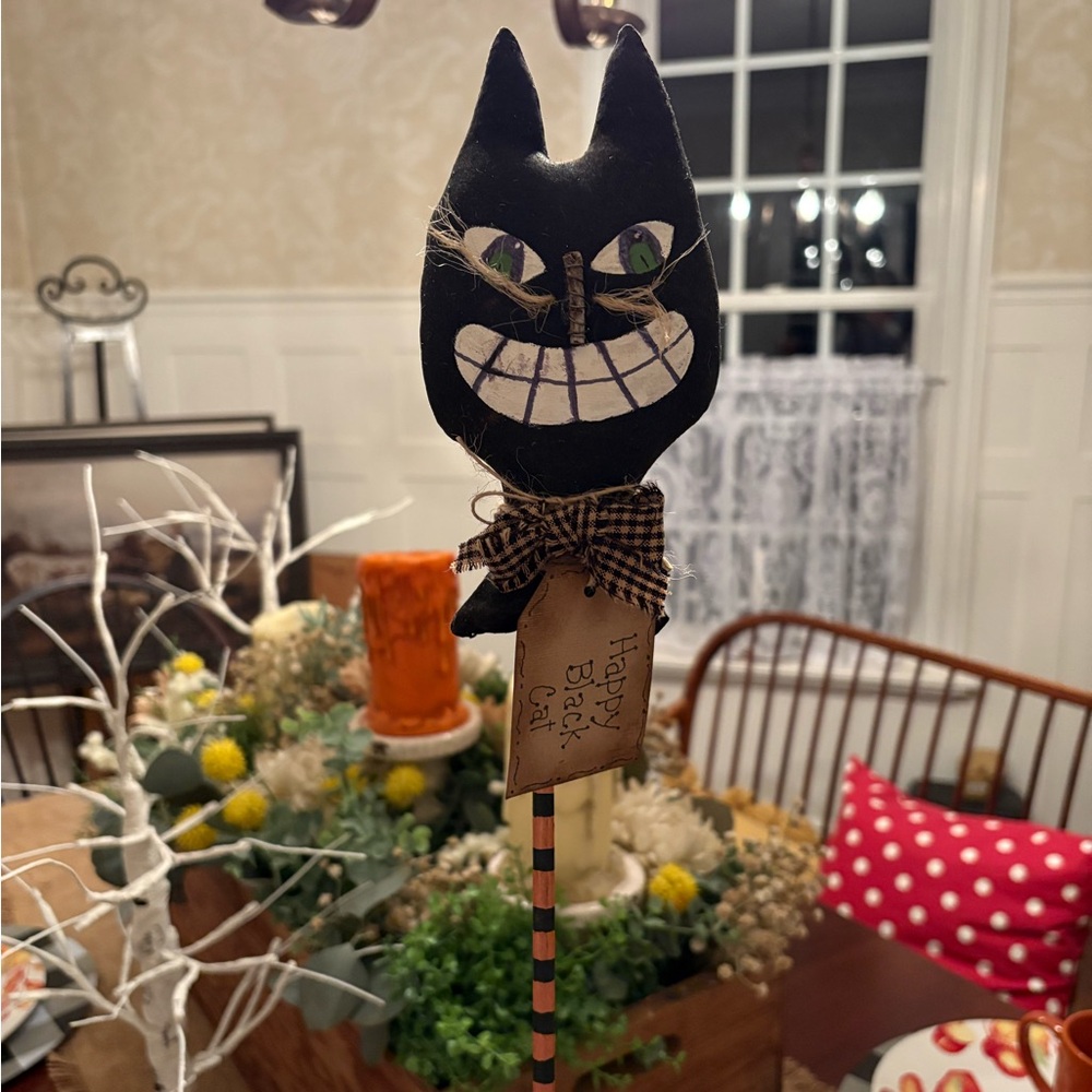 HANDMADE Primitive Black Cat Halloween Decoration folk art - Picture 4 of 5